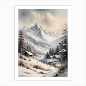 Vintage Muted Winter Mountain Landscape (31) Art Print