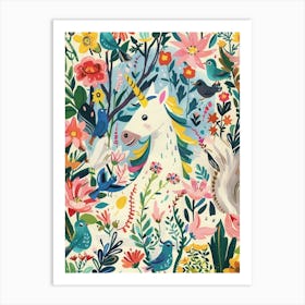 Unicorn With Woodland Friends Fauvism Inspired 4 Art Print