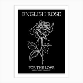 English Rose Black And White Line Drawing 4 Poster Inverted Art Print