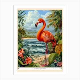 Greater Flamingo Caribbean Islands Tropical Illustration 6 Poster Art Print