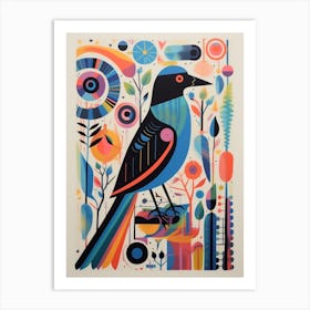 Colourful Scandi Bird Raven 3 Art Print