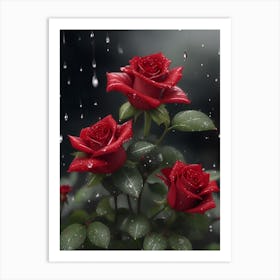 Red Roses At Rainy With Water Droplets Vertical Composition 74 Art Print