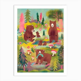 Brown Bears With Cubs Art Print