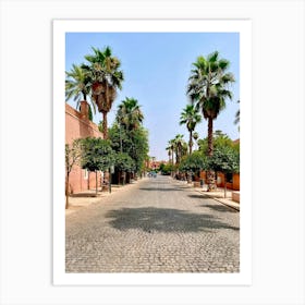 Palm Trees On A Cobblestone Street Art Print