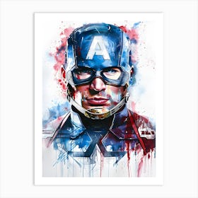 Captain America Portrait Watercolor 1 Art Print