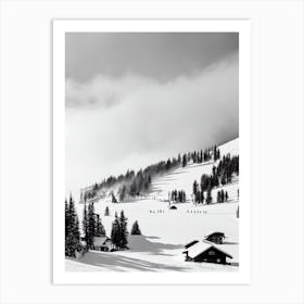 Laax, Switzerland Black And White Skiing Poster Art Print