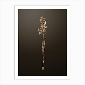 Gold Botanical Turquoise Ixia on Chocolate Brown Art Print