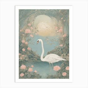 Swan In The Moonlight Art Print