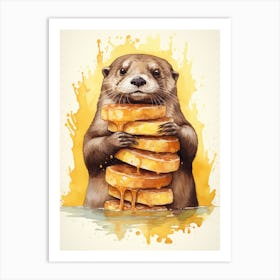 Otter With Pancakes Art Print