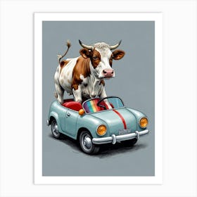 Cow In A Car Art Print