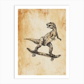 Vintage Corythosaurus Dinosaur On A Skateboard 1 Art Print