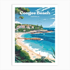 Coogee Beach Australia Summer Digital Travel Illustration Art Print