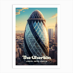 The Gherkin London United Kingdom Architecture Modern Travel Illustration Art Print