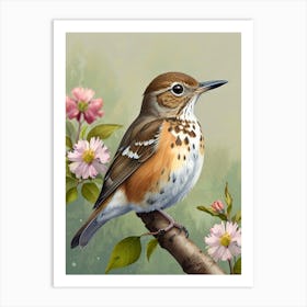 Robin With Flowers 5 Art Print