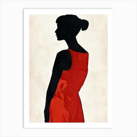 Silhouette Of A Woman In Red Dress, Minimalism Art Print
