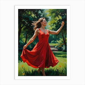 Dancer In Red Dress Art Print