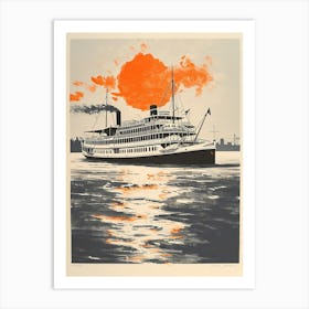 Steamboat Natchez Retro Lithograph 3 Art Print