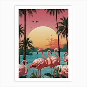 Flamingos At Sunset Art Print