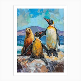 Galapagos Penguin Sea Lion Island Colour Block Painting 1 Art Print