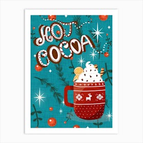 Christmas Hot Cocoa Teal Art Print