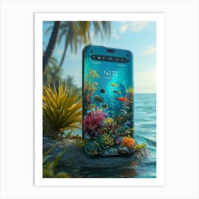 Smartphone Merges With Creature Exhibiting Morphic Features The Device Displays Vibrant Colors Rem Art Print