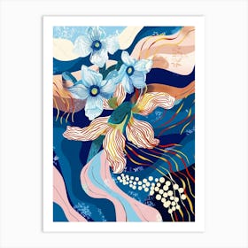 Colourful Flower Illustration Forget Me Not 8 Art Print