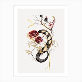 Scarlet Snake Gold And Black Art Print