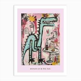 Abstract Pink Blue Graffiti Style Dinosaur Picnic 3 Poster Art Print