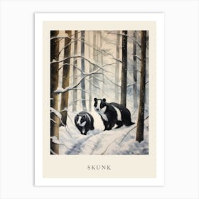 Winter Watercolour Skunk Poster Art Print
