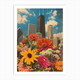 Chicago   Floral Retro Collage Style 4 Art Print