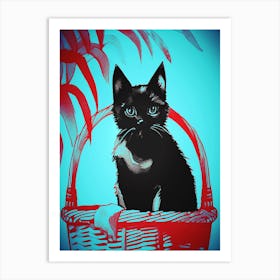 Cat Sat In A Basket 1 Art Print