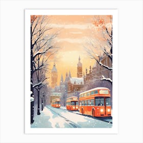 Winter Travel Night Illustration London United Kingdom 4 Art Print
