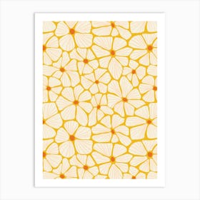 Flower Mosaic White Yellow Textured Hand Drawn Art Print