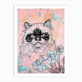 Cute Himalayan Cat With Flowers Illustration 3 Art Print