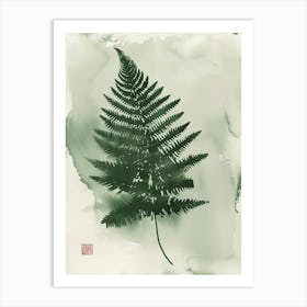 Green Ink Painting Of A Forked Fern 1 Art Print