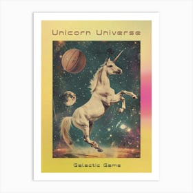 Unicorn In Space Playing Basketball Retro 1 Poster Art Print