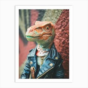 Punky Dinosaur In A Leather Jacket 4 Art Print