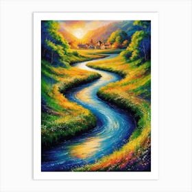 River At Sunset Art Print