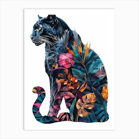 Double Exposure Realistic Black Panther With Jungle 34 Art Print