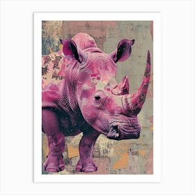 Pink Rhino Retro Collage 1 Art Print