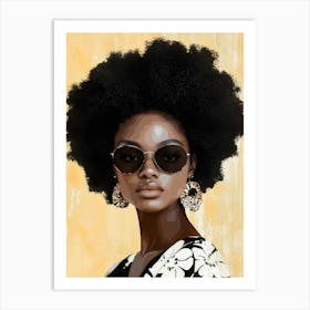 African Woman Portrait With Big Black Afro Hair Art Print