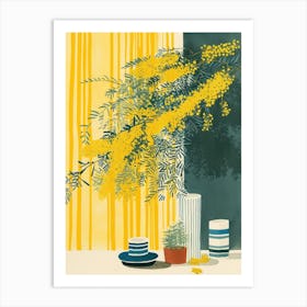 Mimosa Flowers On A Table   Contemporary Illustration 2 Art Print