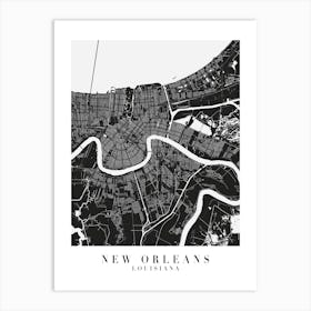 New Orleans Louisiana Minimal Black Mono Street Map  Art Print