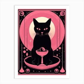 The Magician Tarot Card, Black Cat In Pink 0 Art Print