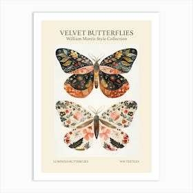 Velvet Butterflies Collection Luminous Butterflies William Morris Style 1 Art Print