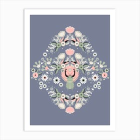 Rhinoceros Beetle, Pink And Khaki Version On Gray Background Art Print