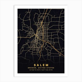 Salem Massachusetts USA Black And Gold Map Póster