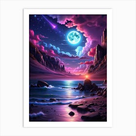 Moon Over The Ocean Art Print