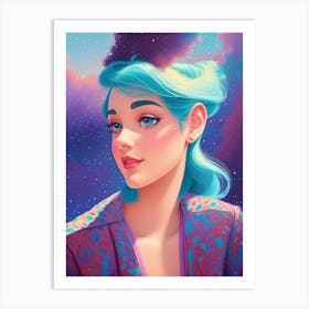 Blue Haired Girl Art Print