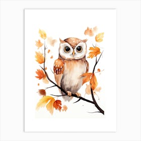 N Owl Watercolour In Autumn Colours 2 Art Print